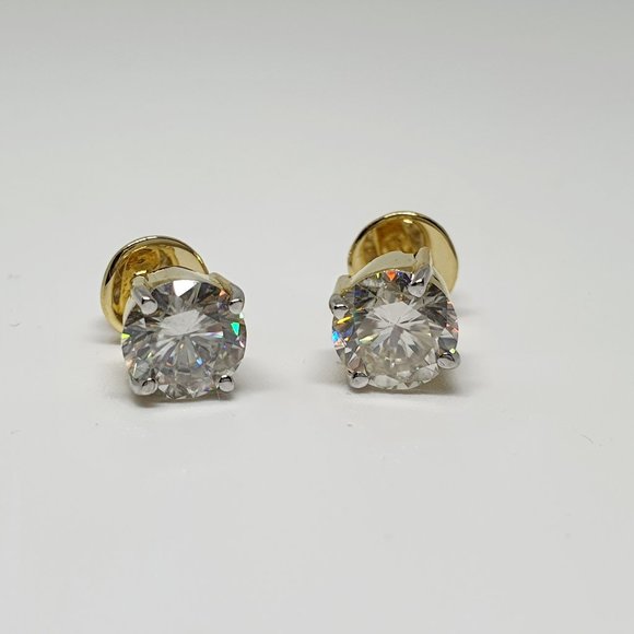 2 Ct Round Moissanite Stud Earring 14k Yellow Gold - Picture 3 of 4